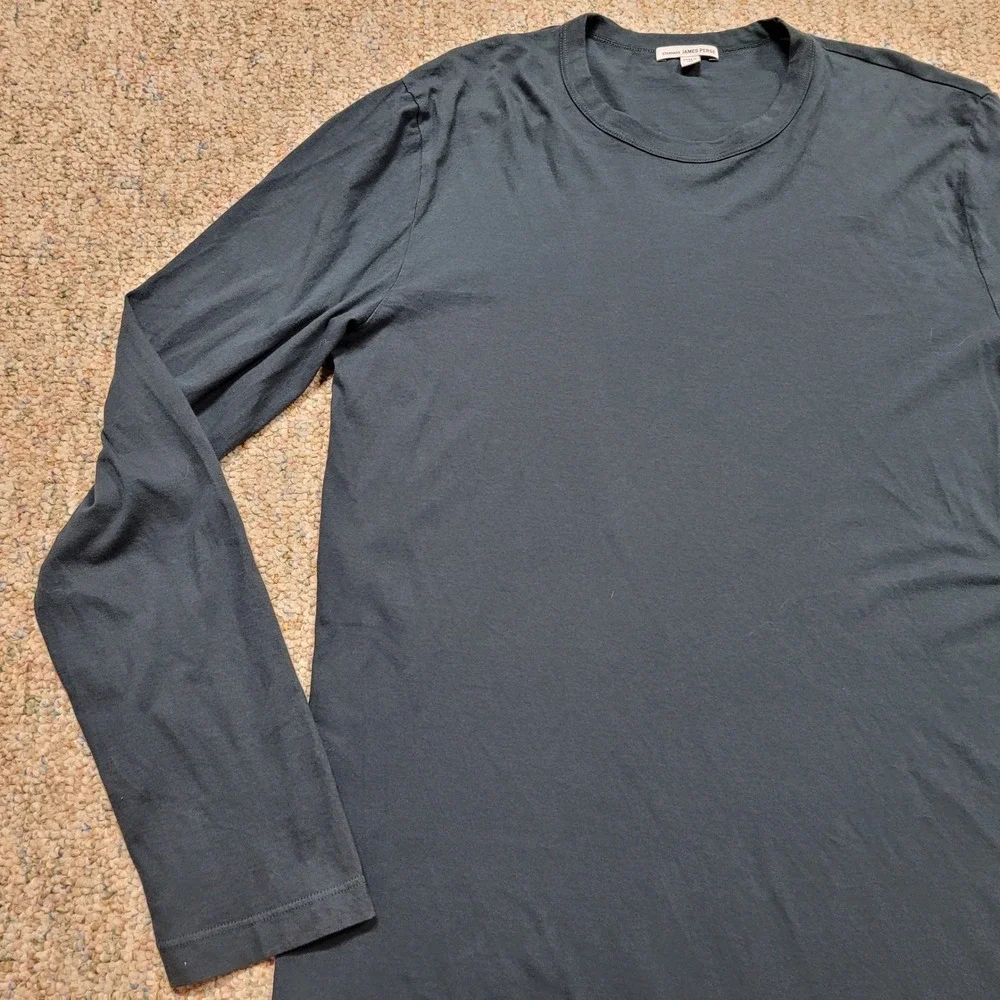 James Perse Shirt Mens Size 2 Green Blue Long Sleeve Standard Crew Neck USA - Picture 4 of 13